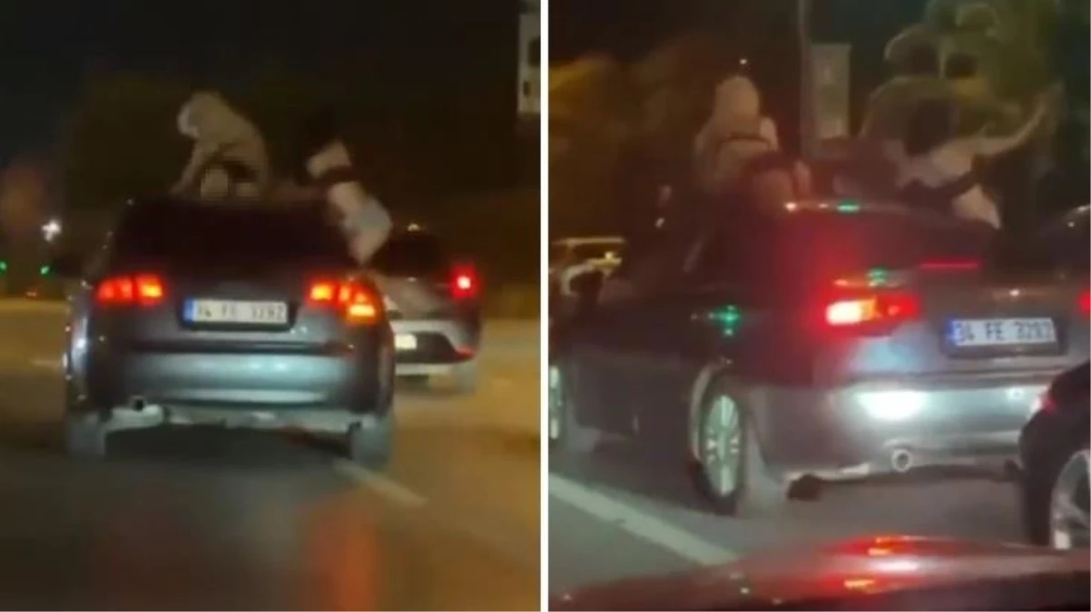 İstanbul trafiğinde ilginç anlar! Kıyafetlerini çıkaran 2 kadın aracın üstünde twerk yaptı