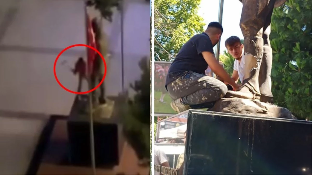 Trabzon’da Atatürk heykeline balyozlu saldırı! O anın görüntüleri de var