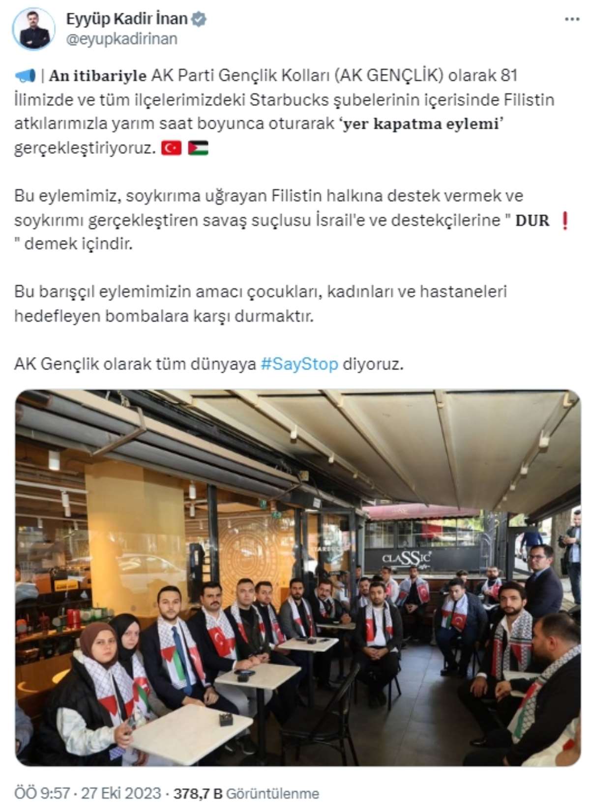 AKP Gençlik Kolları'ndan 'İsrail' protestosu: Starbucks şubelerinde 'kapatma' eylemi