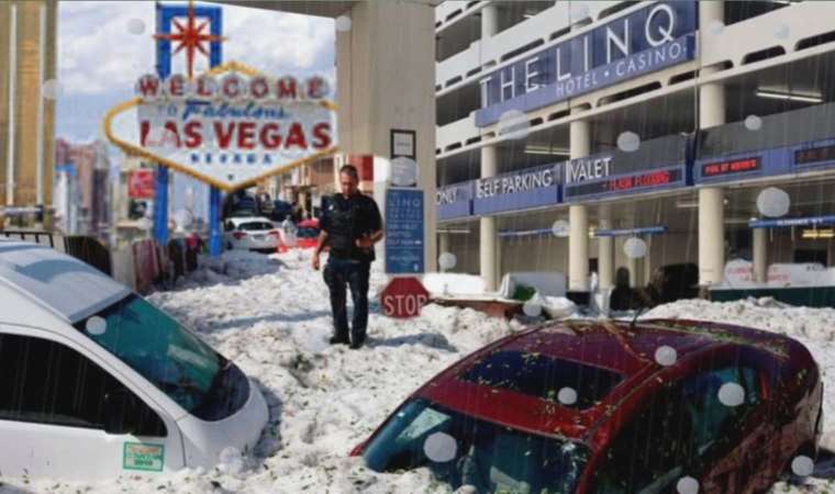 Las Vegas’ta fındık büyüklüğünde dolu yağdı