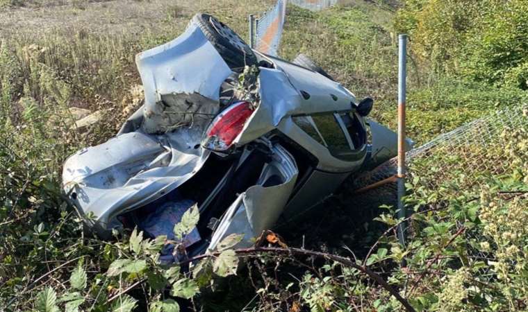 Kuzey Marmara Otoyolu’nda kontrolden çıkan araç takla attı