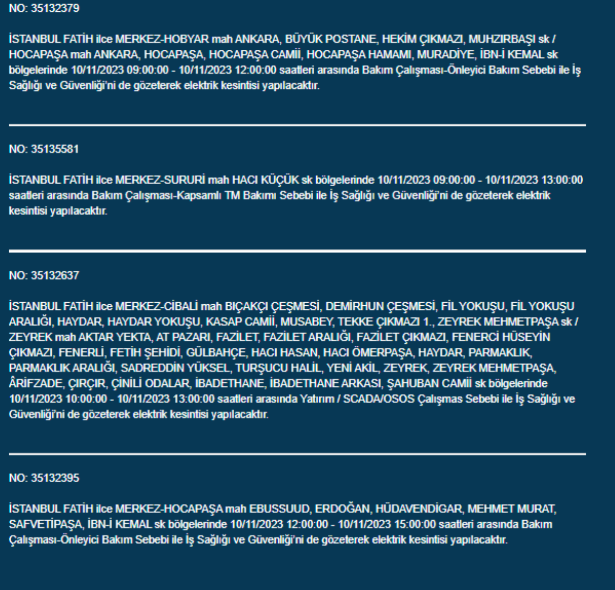 21 ilçede elektrikler kesilecek! İstanbul'da bugün elektrik kesintisi yaşanacak ilçeler hangileri? 10 Kasım İstanbul'da elektrik ne zaman gelecek? Bakırköy, Bahçelievler, Kadıköy, Beşiktaş, Avcılar'da elektrikler ne zaman gelecek?