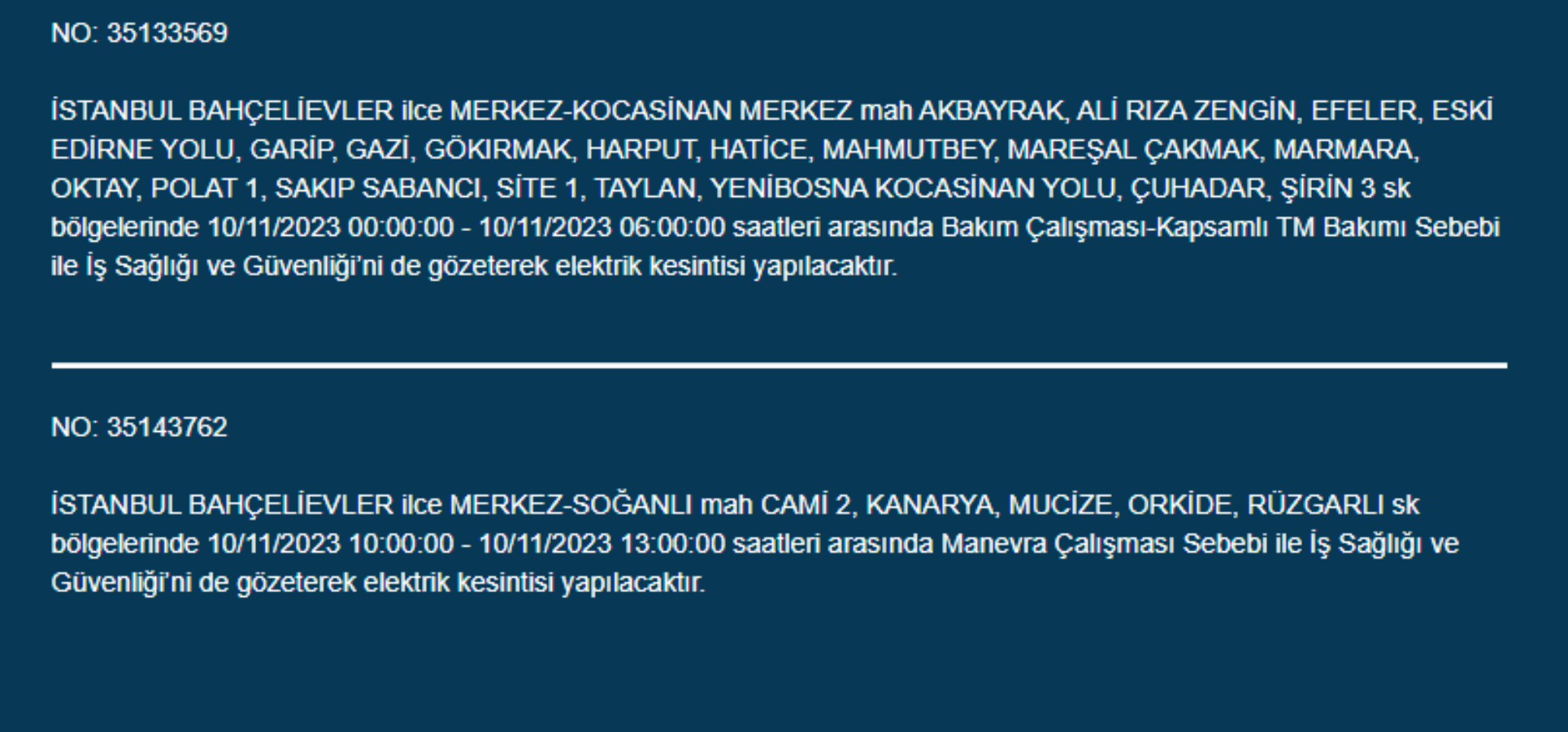 21 ilçede elektrikler kesilecek! İstanbul'da bugün elektrik kesintisi yaşanacak ilçeler hangileri? 10 Kasım İstanbul'da elektrik ne zaman gelecek? Bakırköy, Bahçelievler, Kadıköy, Beşiktaş, Avcılar'da elektrikler ne zaman gelecek?