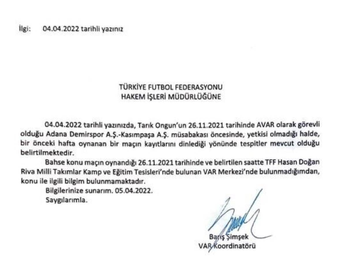 Hakem Tarık Ongun'un VAR kayıtlarını dinlediği iddia edilmişti: TFF konuyla ilgili 14 sayfa tutanak yayınladı!