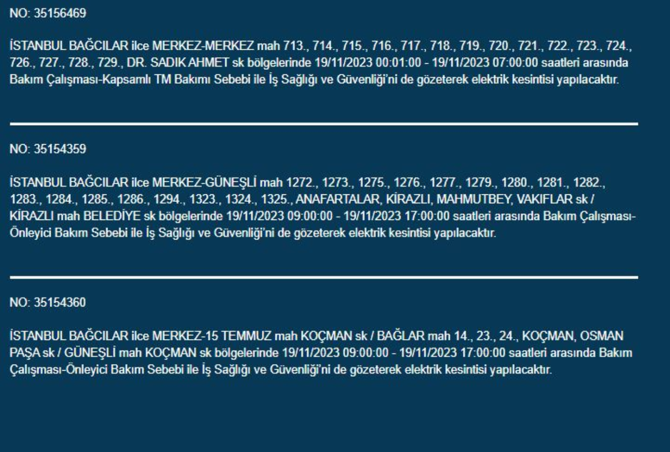 İstanbul'da elektrik kesintisi: 19 Kasım Pazar elektrik kesintilerinin yapılacağı ilçeler hangileri? İstanbul'da elektrikler ne zaman gelecek?