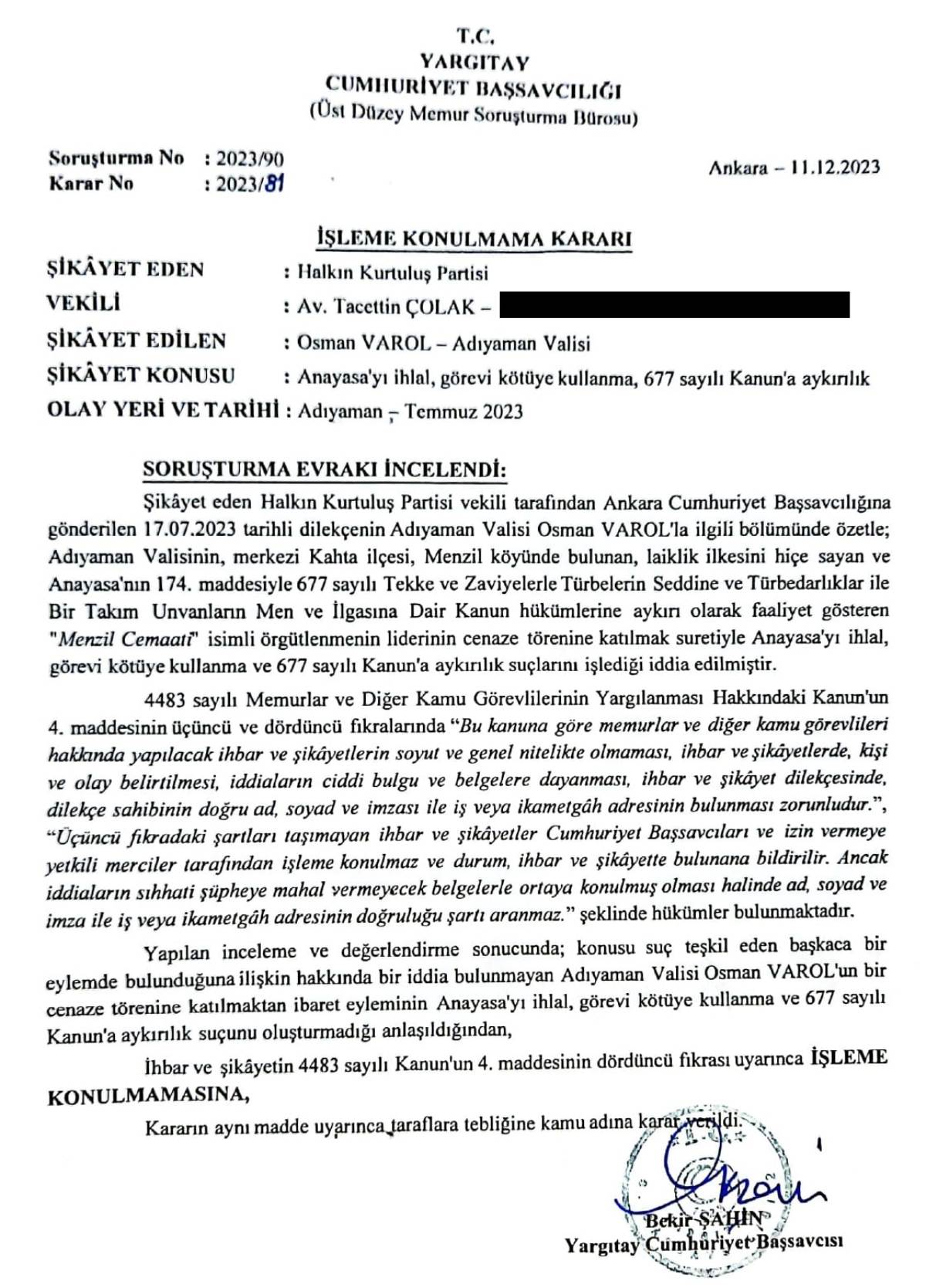 Menzil şeyhinin cenazesine katılmışlardı: Yargıtay'dan Vali Osman Varol hakkında karar!