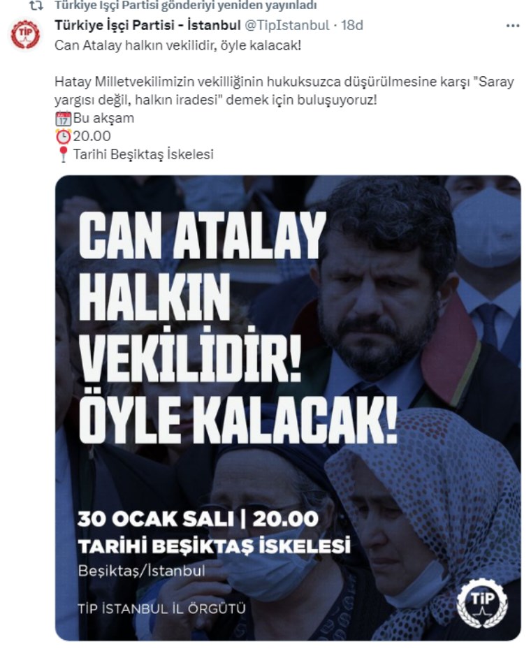 Can Atalay'ın milletvekilliğinin düşürülmesinin ardından TİP'ten eylem çağrısı: 'Yeniden başlıyoruz!'