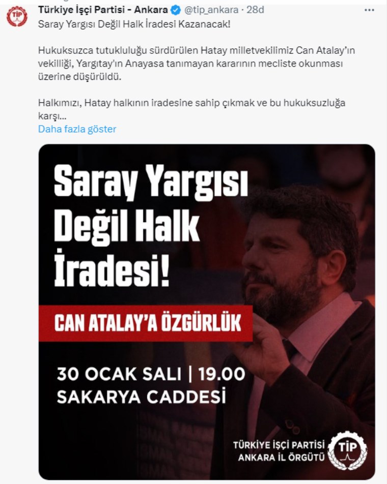 Can Atalay'ın milletvekilliğinin düşürülmesinin ardından TİP'ten eylem çağrısı: 'Yeniden başlıyoruz!'