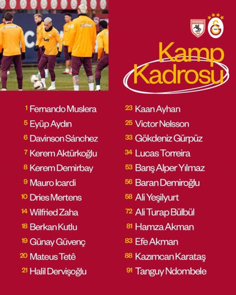 Samsunspor maçı kamp kadrosu açıklandı: Galatasaray'da 4 eksik!