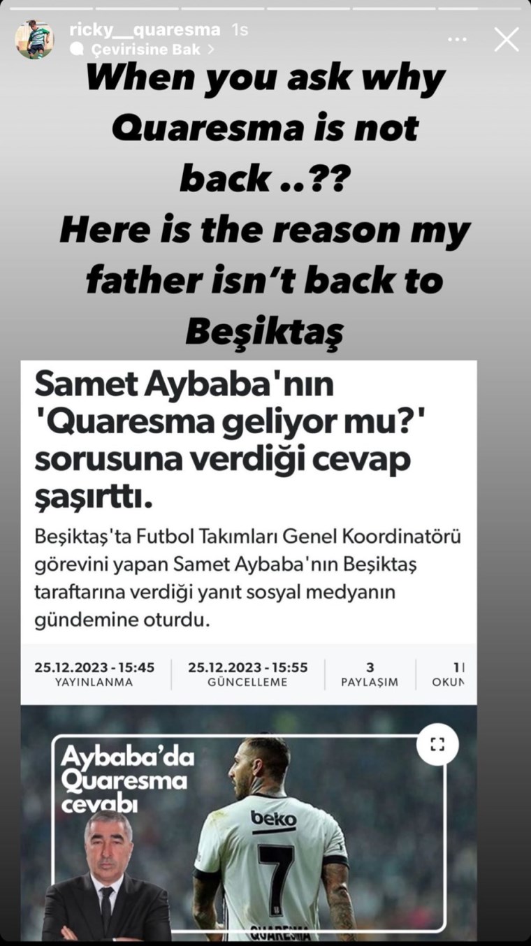 Quaresma'nın Beşiktaş'a dönmeme sebebini oğlu açıkladı