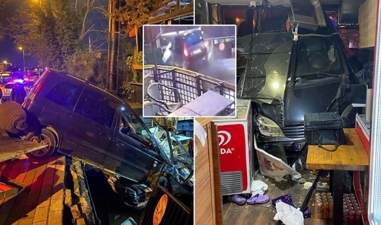 Üsküdar’da kontrolden çıkan araç kafeye girdi