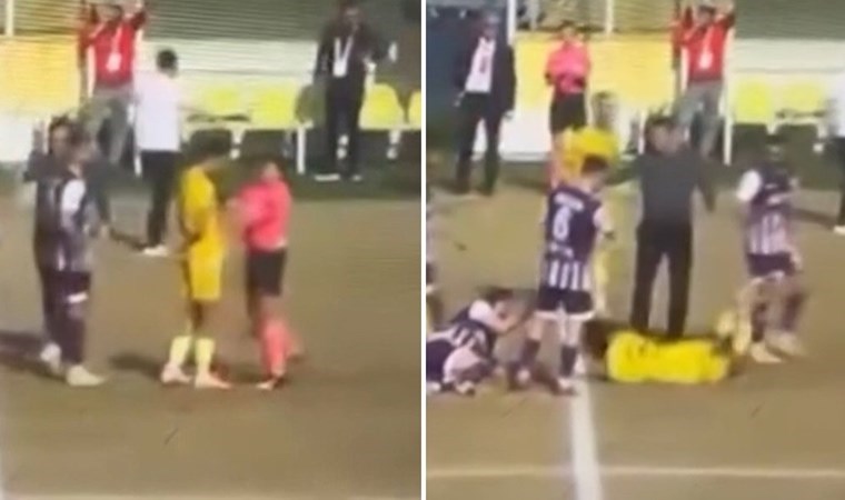 Yeşil sahada ilginç görüntü: Kadın hakemin iteklediği futbolcu defalarca yuvarlandı!