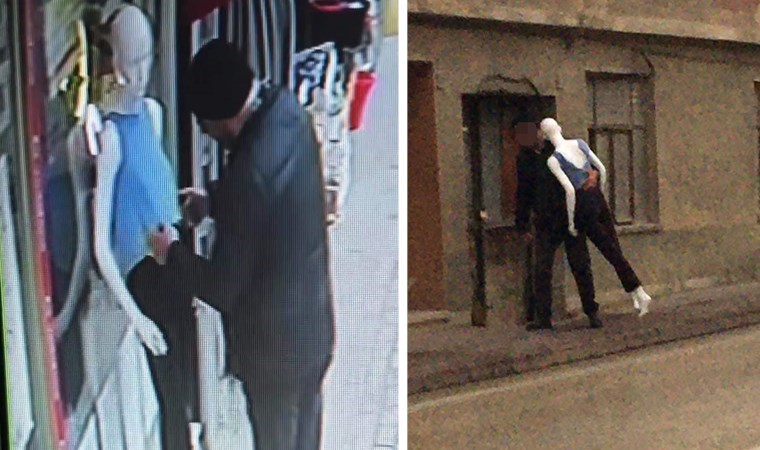 Bursa’da bir garip olay: Dakikalarca sevdiği cansız mankeni kucaklayıp kaçırdı