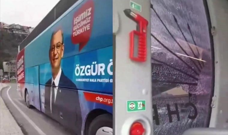 Özgür Özel’in mitingi öncesi… CHP’nin seçim otobüsüne Trabzon’da taşlı saldırı