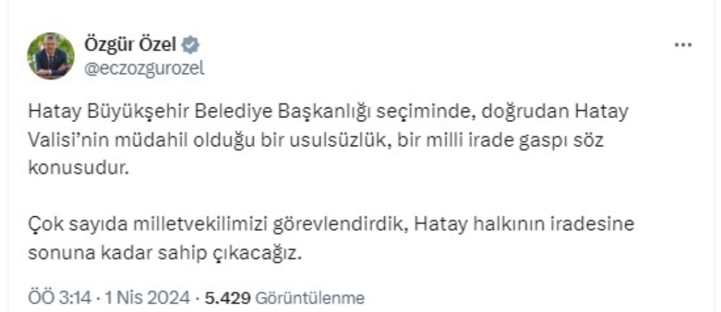 Özgür Özel: ‘Hatay Valisi’nin müdahil olduğu bir usulsüzlük, bir milli irade gaspı söz konusudur. Çok sayıda milletvekilimizi görevlendirdik’ - Son Dakika Siyaset Haberleri | Cumhuriyet