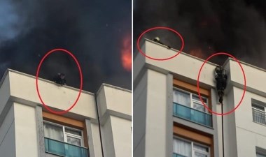 Korku dolu anlar: İtfaiyeci kendini hortumla aşağı bıraktı – Son Dakika Türkiye Haberleri | Cumhuriyet