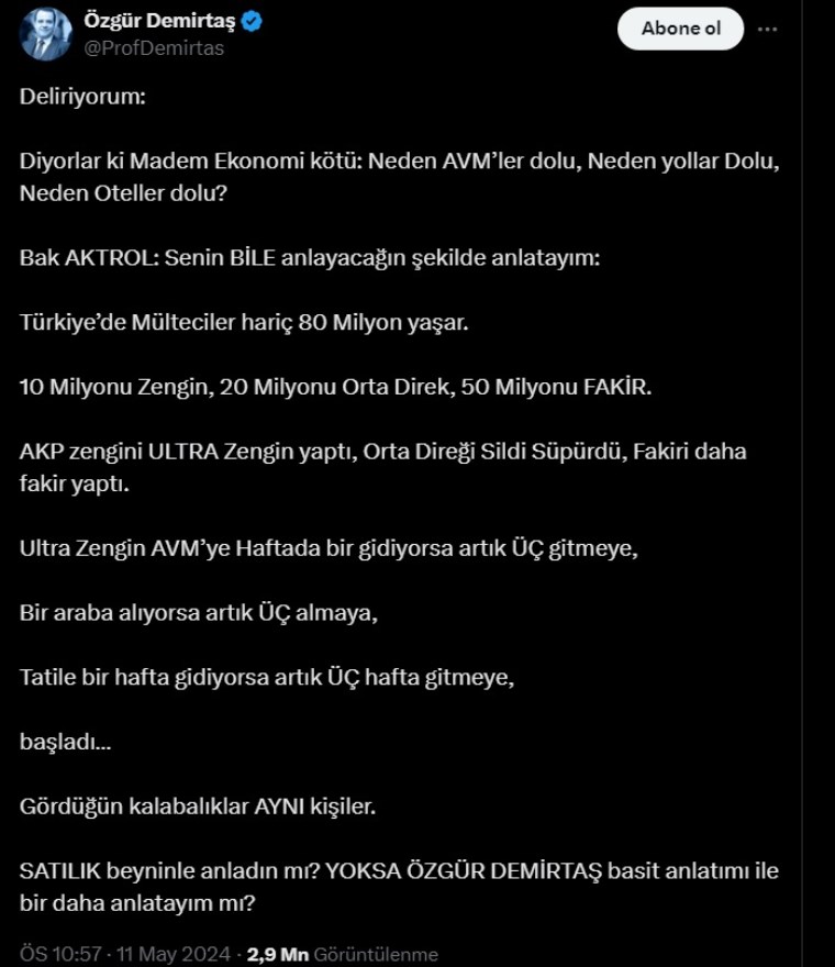 Özgür Demirtaş'ı 'delirttiler'! Ekonomik kriz varsa AVM'ler, restoranlar, oteller neden dolu? Böyle yanıt verdi...