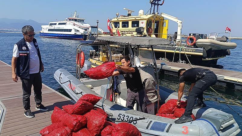 İzmir’de kaçak midye avına geçit yok: 560 kilo kara midye denize bırakıldı