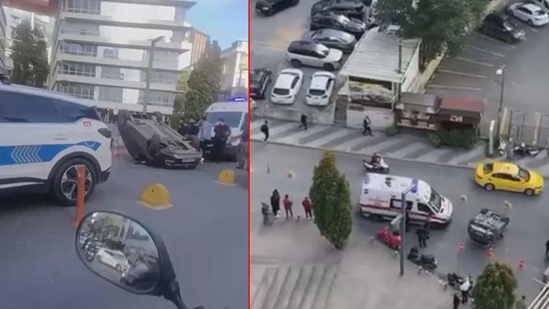 Sarıyer’de dubalara çarpan otomobil takla attı