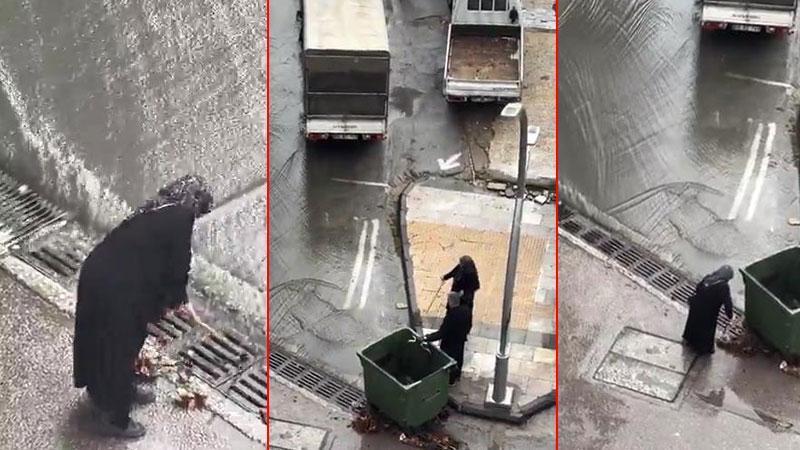 İstanbul’da taşkın önlemi: Bastonuyla mazgaldaki yaprakları temizledi